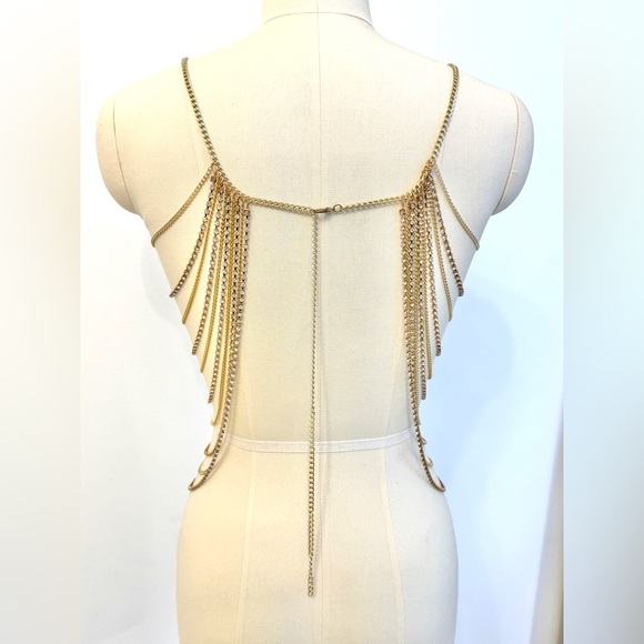 ALTEREDREAMS Gold Rhinestone Body Chain Top | Festival Rave Harness | Statement - Picture 7 of 9